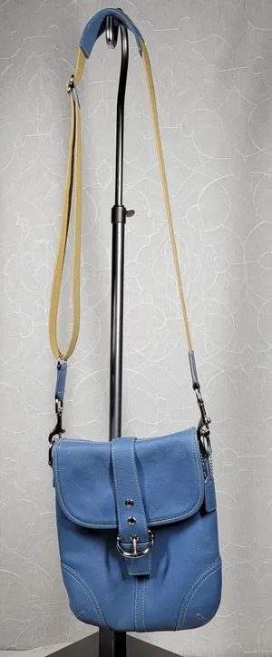 Coach Crossbody Saddle Bag Purse Womens Blue Leather Buckle Flap Soho thumbnail 1