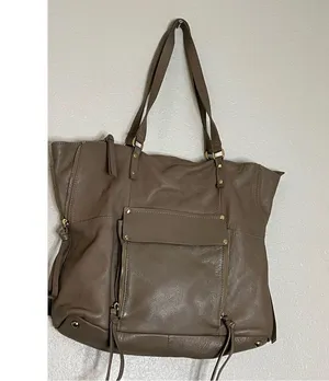 Kooba Genuine Leather Tote Shoulder Straps Bag Taupe EVERETTE Gold tone hardware thumbnail 4