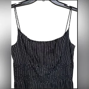 Ann Taylor Black White Polka Dot‎ Midi Dress Eyelet Hem Spaghetti Straps Size 4 thumbnail 4