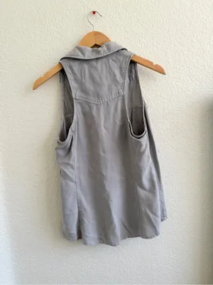 Bella Dahl Sleeveless Button Down Collard Tank Gray Cream S thumbnail 7