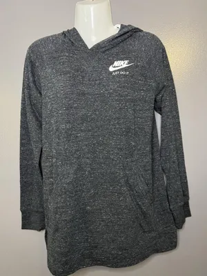 Nike Hoodie Womens XL Gray Just Do It V Neck Pullover Tunic Sweatshirt Knit thumbnail 2