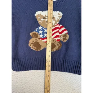 Women's Teddy Bear Flag Graphic M Sweater Red White Blue USA Americana thumbnail 5