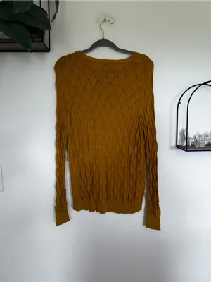 ModCloth Mustard Yellow‎ Long Sleeve Crewneck Diamond Knit Sweater Shirt Large thumbnail 2