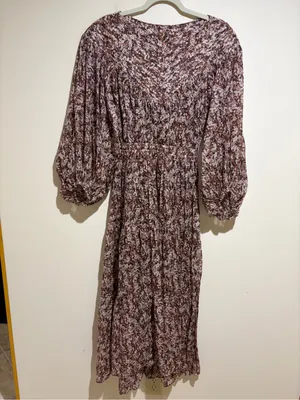 Shona Joy Grace Pin Tuck Tiered Midi Dress Brown Floral Cottagecore Prairie 2 thumbnail 5
