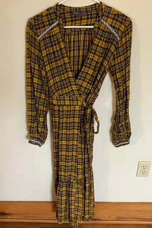 Anthropologie Dalton Plaid Wrap Midi Dress Size: S thumbnail 4