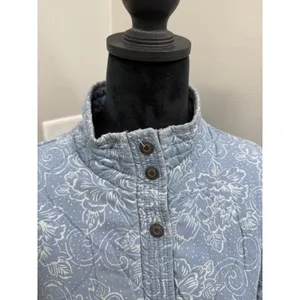 Kensie Jeans Women Blue Floral Quilted Snap Front Mock Neck Jacket Cotton Large thumbnail 2