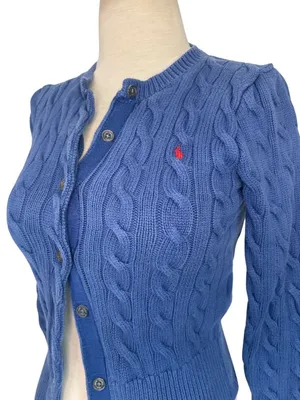 Polo Ralph Lauren Cable Knit Long Sleeve Cardigan in Charter Blue XSmall Womens thumbnail 6