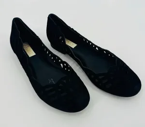 Lauren Ralph Lauren Caley Black Suede Leather Laser Cut Flats Size 8 thumbnail 1