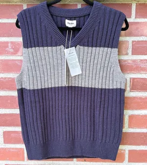 Rhythm Navy and Gray Ribbed Knit Sweater Vest thumbnail 1