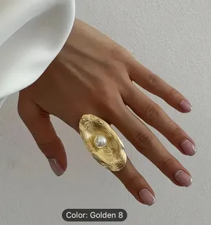 Lady’s Fashionable Statement Zinc Alloy Bold Pearl Gold Plated Ring thumbnail 1