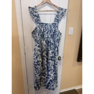 The Drop Women's Kimi Ruffled Shoulder Smocked Midi Dress, Blue Floral, 3X, Plus thumbnail 5