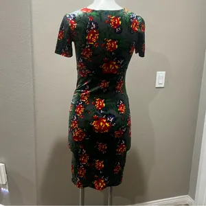 Zara green velvet short sleeve floral dress thumbnail 5