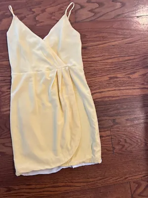Lavender Brown Silk Wrap Mini Dress Size Small Butter Yellow Cocktail Wedding thumbnail 4