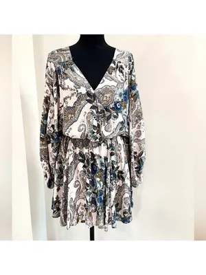 Free People High Plains Printed Mini Dress Boho Floral Dolman Sleeve Size S thumbnail 3
