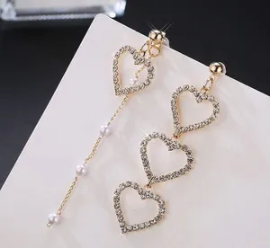 Women's Pearl Love Heart Dangle Drop Earrings thumbnail 2