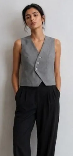 Divided H&M Womens Size XL Vest Asymmetric Button Gray Sleeveless V-Neck Stretch thumbnail 1