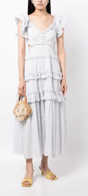 Needle & Thread Blue White Broderie Anglaise Cotton Maxi Dress XS thumbnail 1