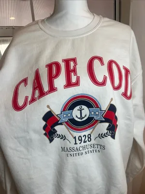Altar'd State Cape Cod Graphic Crewneck Sweatshirt - White with Red & Blue Print thumbnail 3