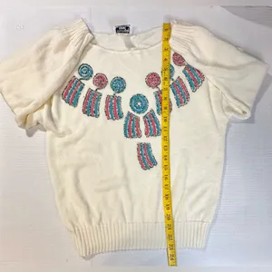 Vintage Kenneth Too‎ Ivory Aztec Pullover Sweater Turquoise Embellished Sz S/M thumbnail 6