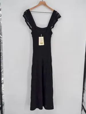 Sézane Isabelle Midi Crochet Knit Dress in Black)NWT Small thumbnail 3