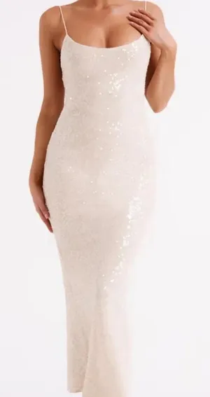 Meshki Brianna Sequin Maxi Dress in Cream Size: XXL thumbnail 1