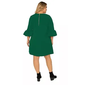 Standards &‎ Practice Women Plus Size Crepe Knit 3/4 Midi Shift Dress- 2X Green thumbnail 2