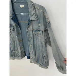 POL Denim Jean Jacket Womens S Blue Studded‎ Distressed Oversized thumbnail 11