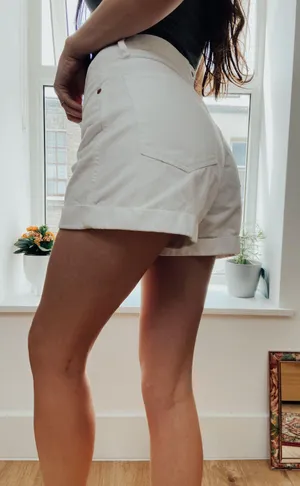 High Waisted White Denim Shorts thumbnail 3