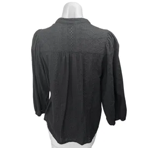 Solitaire Black Floral Embroidered Long Sleeve Button Down Shirt Top Size XL thumbnail 2