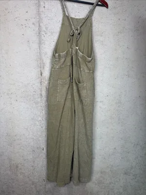 EASEL olive green Wide Leg Jumpsuit Adjustable Tie Straps sz S thumbnail 2