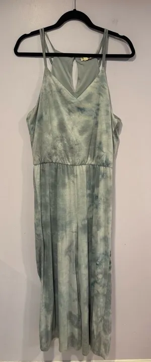 Hem & Thread Blue White Tie Dye Sleeveless Jumpsuit Size‎ L Boho Keyhole Back thumbnail 1