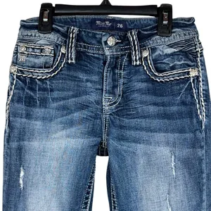 Miss Me SZ 26 Mid-Rise Boot Jeans Distressed Whiskered Stretch Zip-Fly Pockets thumbnail 2