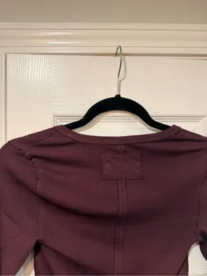 NWOT We The Free Size S Free People Ribbed V-Neck Long Sleeve Fitted Top Raw Hem thumbnail 6