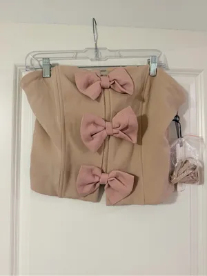Lulumari Taupe corset with Blush Pink Bow Details thumbnail 3