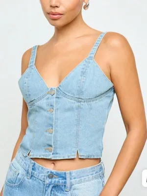 Denim Corset Top Button Front Bustier Blue Size undefined thumbnail 2