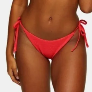 Topshop Women's Size 10 Red Crinkle High Rise Tie Bikini Bottoms‎ Stretch thumbnail 1