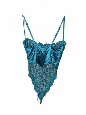 Victoria's Secret Teal Lace Bow Thong Underwire Bodysuit Sexy Lingerie 34C thumbnail 3