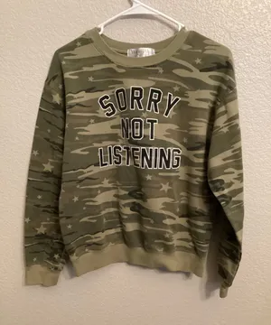 Wound Up "Sorry Not Listening" Camouflage Crewneck Sweatshirt S thumbnail 1