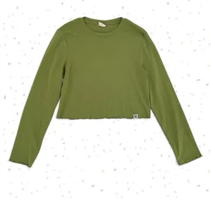 Lucy Yak Olive Green Long Sleeve Tee Lettuce Hem Crop Top Fit Fall Shirt Size M thumbnail 1