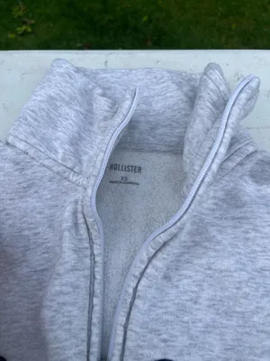 Hollister Light Gray "East Coast" Half-Zip Sweater with Navy Script thumbnail 3