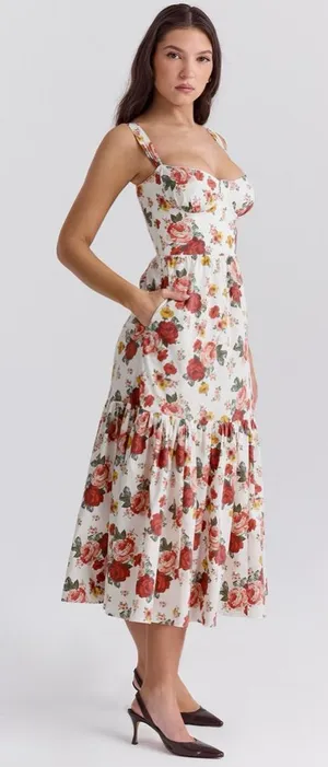 House of CB Elia Italian Rose Print Cotton Midi Sundress Plus cup thumbnail 1
