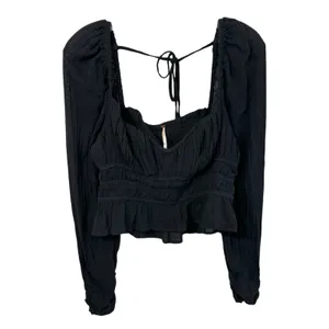 Free People Medium Top Chloe Long Sleeve‎ Smocked Black Regency Romantic 1296 thumbnail 4