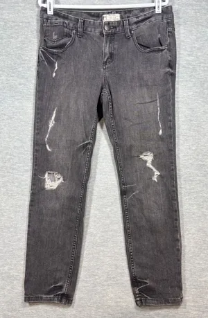 Free People Womens Jeans Sz 31 Gray Distressed Cropped Skinny Leg‎ thumbnail 1