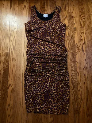 SKiVYS Femme Midi Side Hustle Dress Leopard Ruched Bodycon Size L thumbnail 5