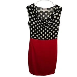 Yisijnet‎ Women's Sleeveless Dress Black White Polka Dots Red Skirt Cowl Neck thumbnail 2