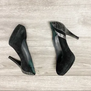 Gunmetal Black Suede Leather Platform Stiletto Pumps Italy 37 thumbnail 3