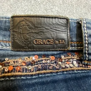 Grace in LA Jeans Womens 28 Blue Embroidered Sequin Pocket Western Distressed thumbnail 10