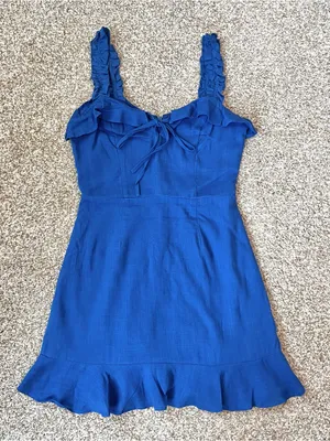 Lulus Days Like This Royal Blue Sleeveless Ruffled Linen Blend Mini Dress Sz XS thumbnail 4