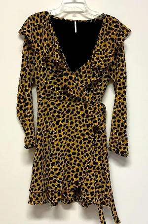 New Free People Cheetah Animal Print Long Sleeve Mini Dress size M thumbnail 1