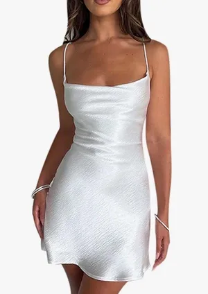 White Satin Mini Dress thumbnail 1